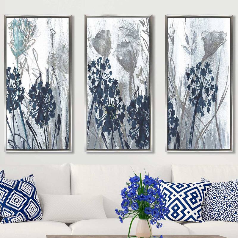 "Indigo Field Susan Jill" Print in Floating Canvas, Set of 3 - Blue