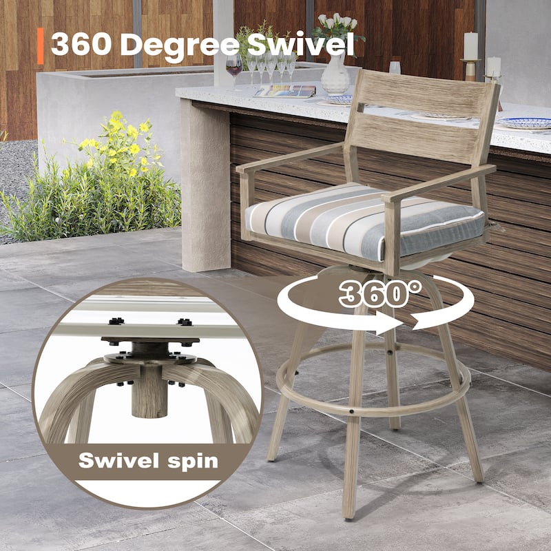 Outdoor Aluminum Patio Bar Stools Swivel Chairs with Cushions