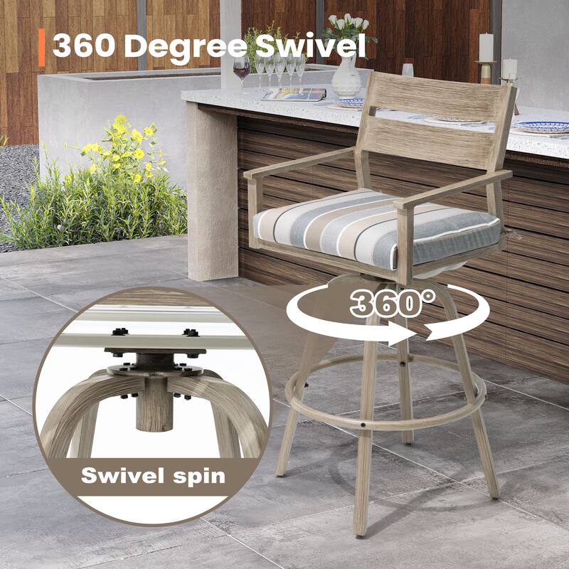 Outdoor Aluminum Patio Bar Stools Swivel Chairs with Sunbrella Cushions - 19.5 in W * 45.3 in H * 17.5 in D