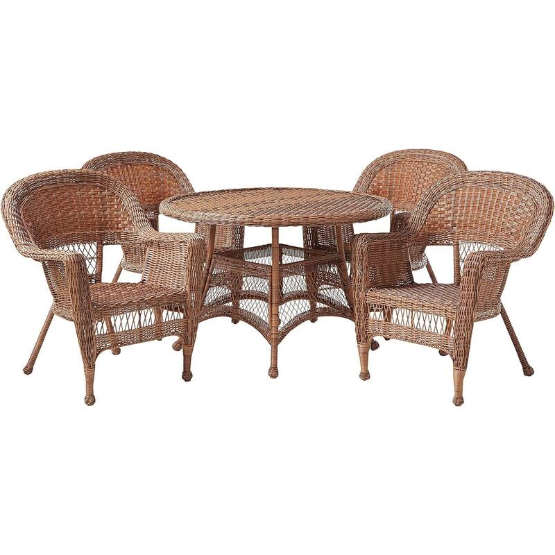 Outdoor Dining Set 5 Piece Patio Furniture Resin Wicker Table & Chairs