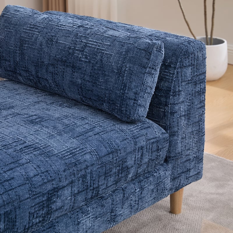 Modern 83.1" Upholstered End of Bed Bench with Armrests, Chenille Accent Reading Bench with Pillows and Wood Legs for Bedroom