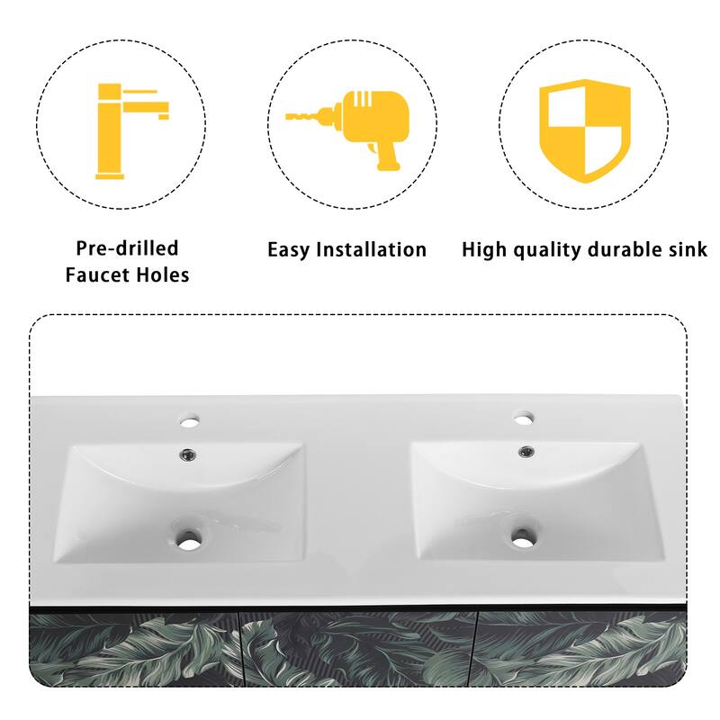Plywood Wall Mounting Bathroom Vanity Set in Black with Integrated Ceramic Sink