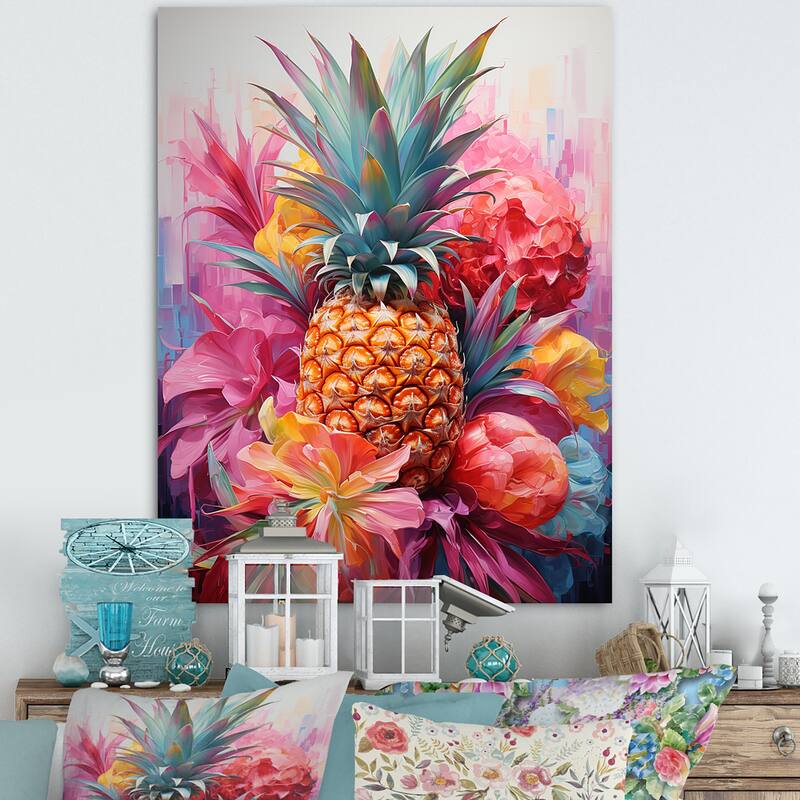 Designart "Colorful Pinapple Fruit Whimsical Tropics " Pineapples Wall Art