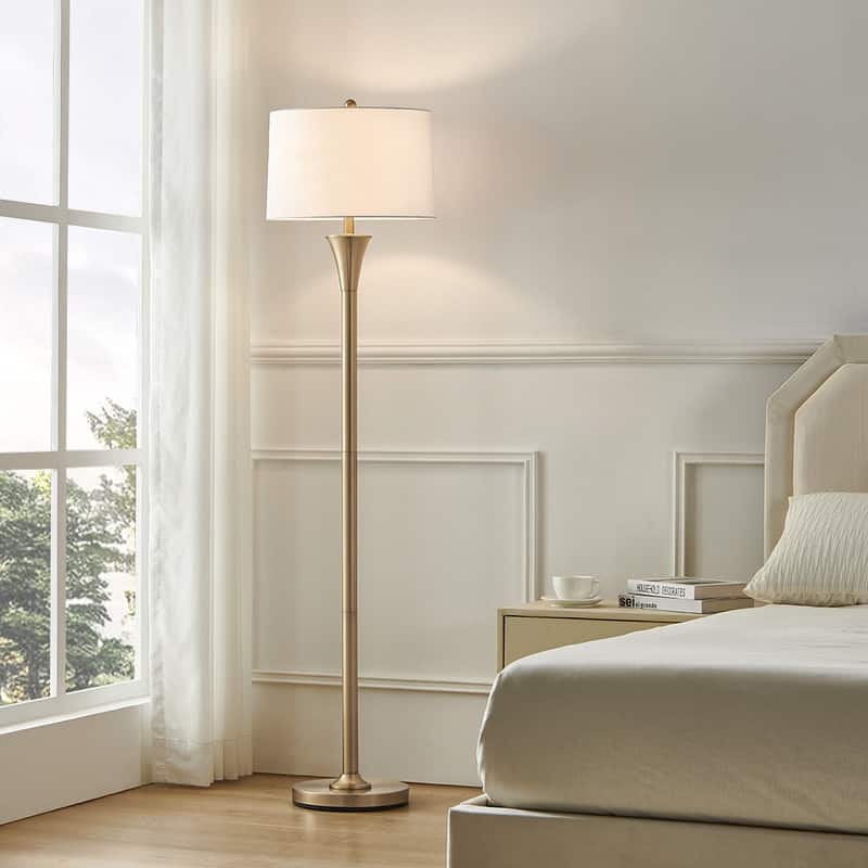 KAWOTI 66" Traditional Floor Lamp with White Linen Drum Shade - Champagne Gold