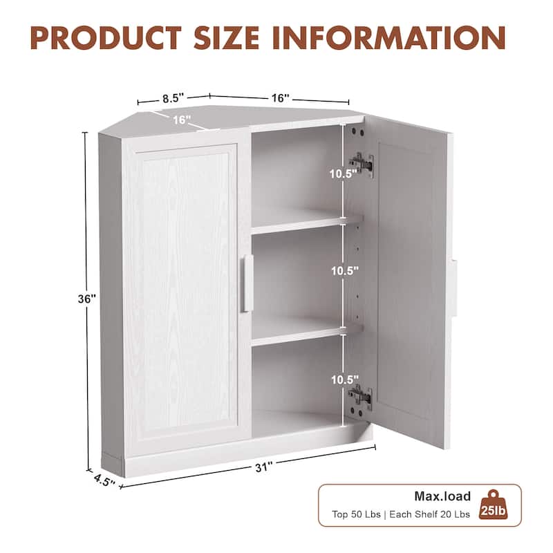 36"H Corner Sideboard Cabinet Free-Standing Corner Storage Organizer