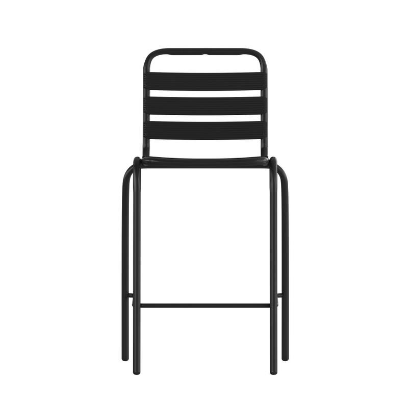 Commercial Indoor-Outdoor Restaurant Stack Stool with Triple Slat Back