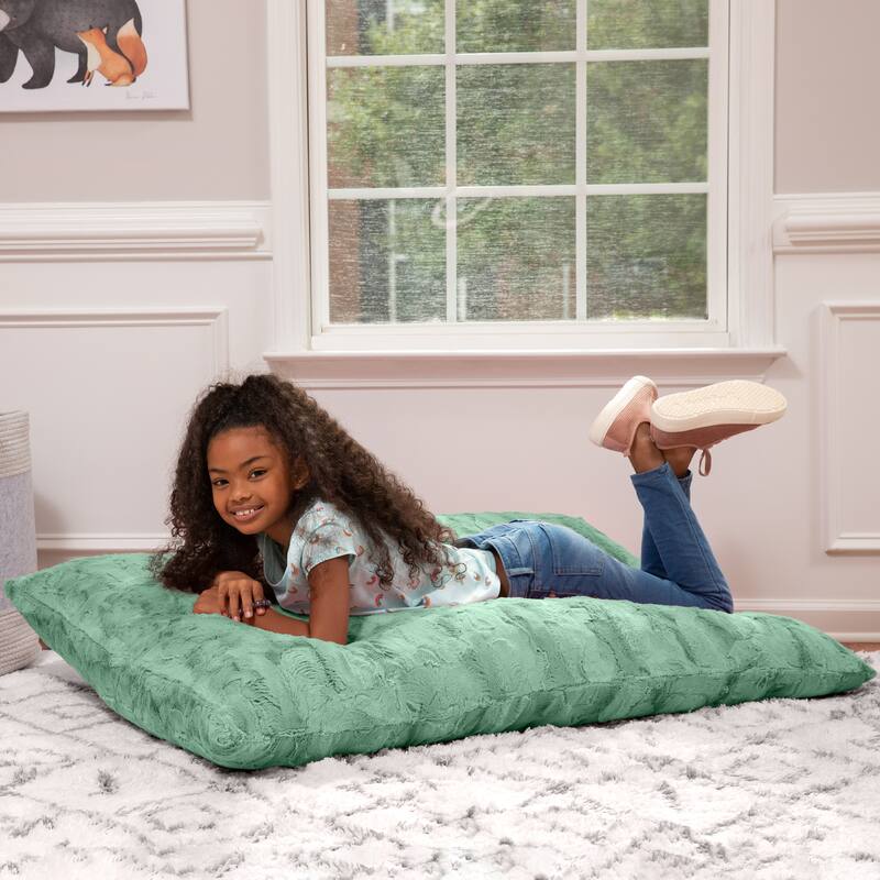 Raven-Symoné Home Pillow Saxx Jr Crash Puff, Giant Floor Pillow & Synthetic Fur Bean Bag Lounger - Synthetic Fur Spearmint Green