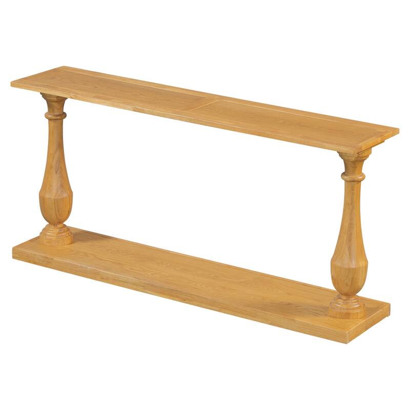 U_STYLE Vintage Sofa Table Console Table with Luxurious Pine Veneer and Elegance Vase-Leg Design - Natural