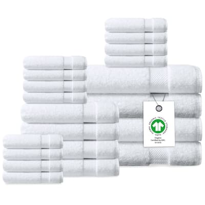 Delara Organic Cotton Luxuriously Plush Bath Towel 20 Piece Set |GOTS & OEKO-TEX Certified |650 GSM Long Staple|Soft & Quick Dry