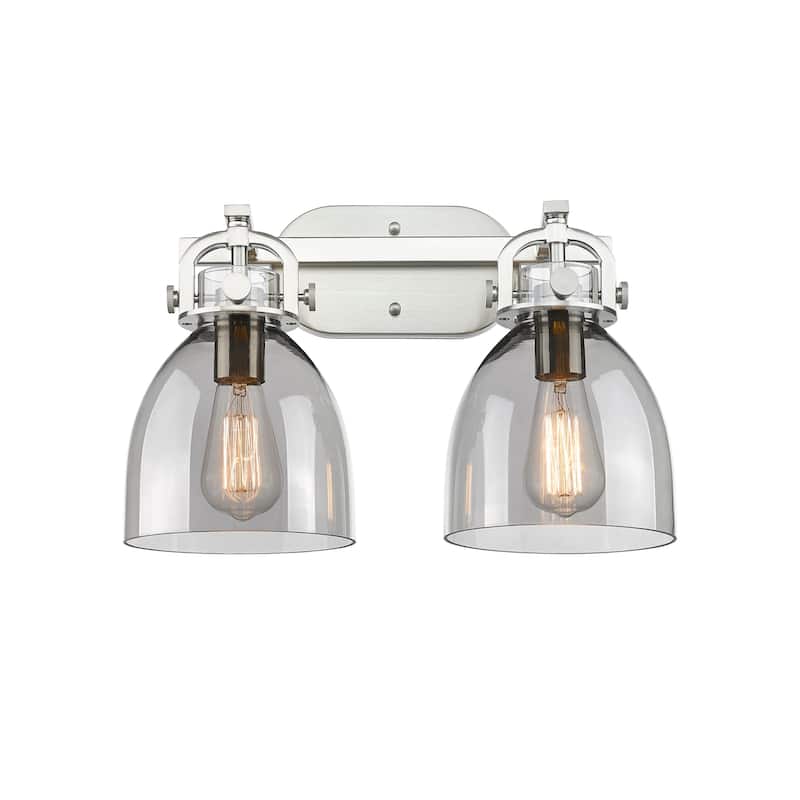 Innovations Lighting 410-2W-12-17 Newton Bell Vanity Newton Bell 2 - Satin Nickel / Plated Smoke