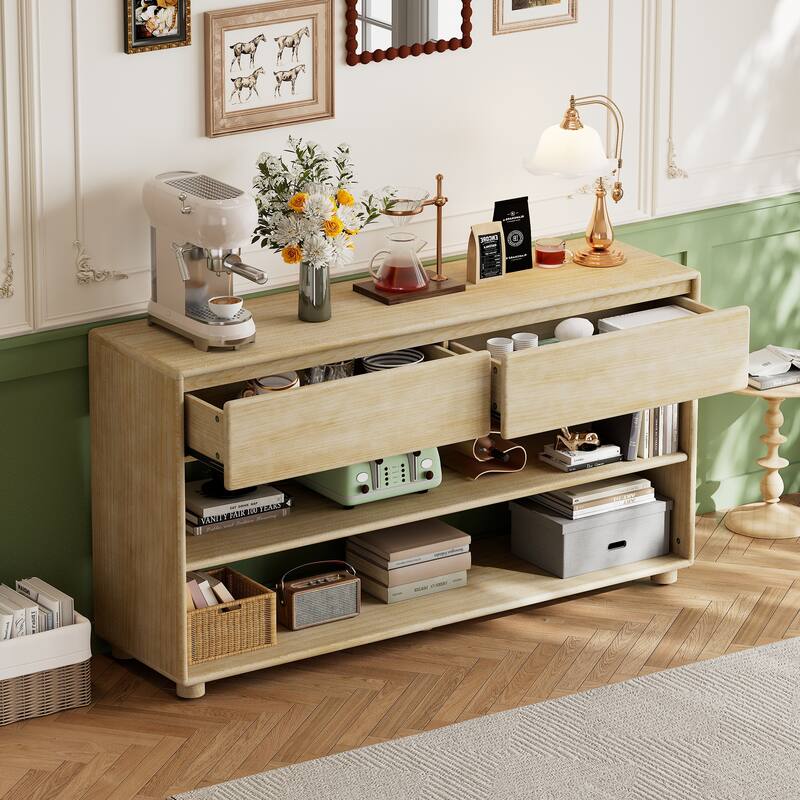 48" Solid Wood Console Table with 2 Drawers & Shelves