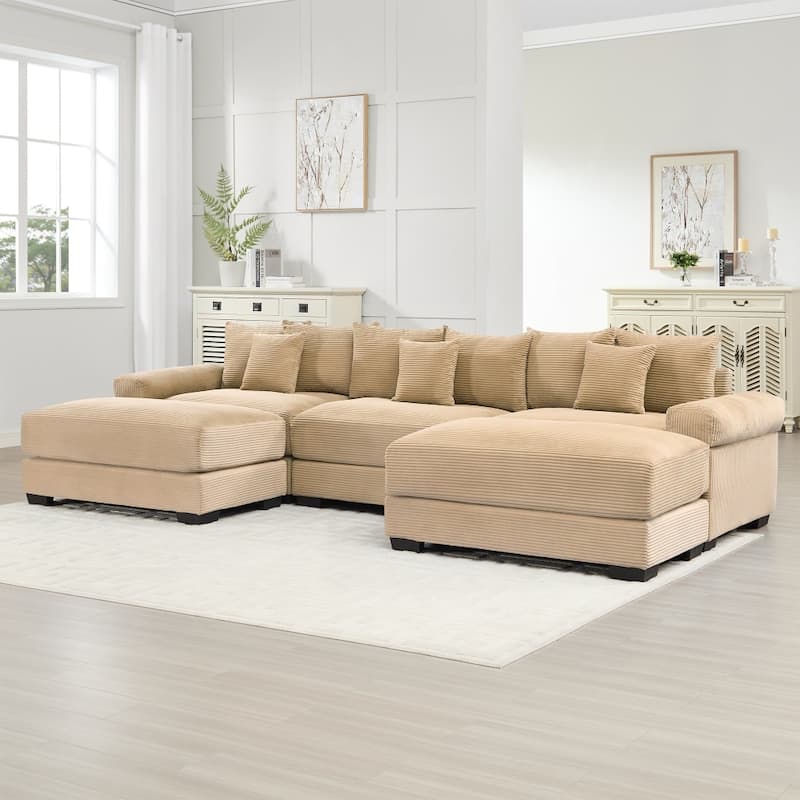 129.9" Oversized Modular Corduroy Cloud Sectional Sofa Set with Ottomans