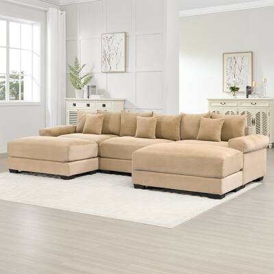 129.9" Oversized Modular Corduroy Cloud Sectional Sofa Set with Ottomans