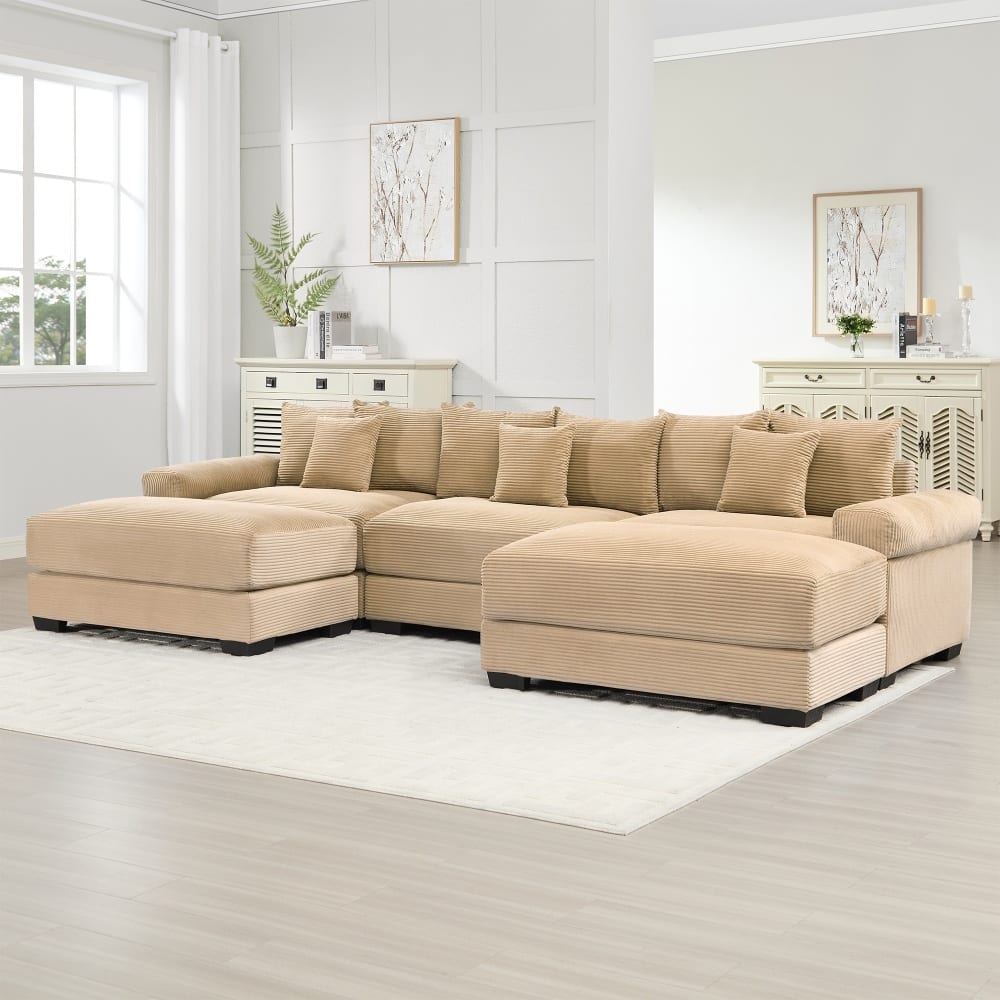 129.9" Oversized Modular Corduroy Cloud Sectional Sofa Set with Ottomans