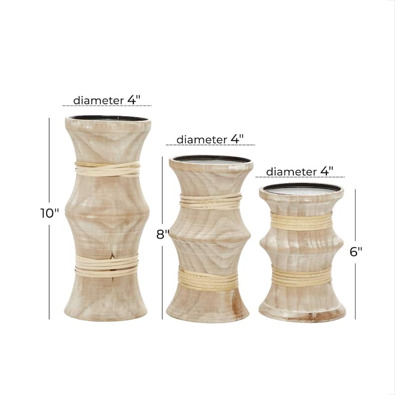 Wood Candle Holder - Set of 3 Brown - Roche River Decor