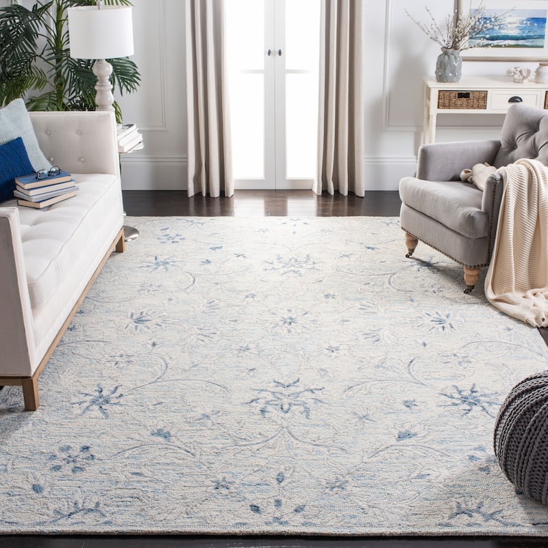 SAFAVIEH Handmade Micro-Loop Utta Wool Rug - 9' x 12' - Light Blue/Ivory