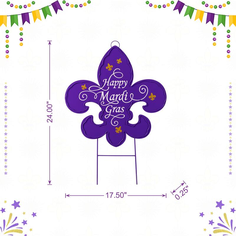 Glitzhome 24"H Mardi Gras Metal Fleur-de-Lis Yard Stake