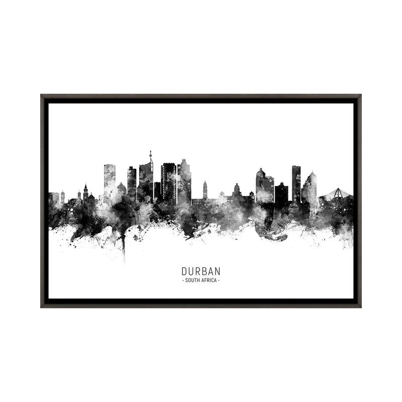 iCanvas "Durban South Africa Skyline Name Bw" by Michael Tompsett Framed - Charcoal - 26x40