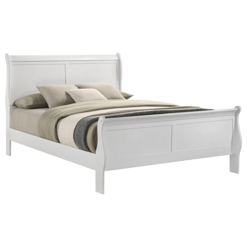 Nim King Size Bed, Sleigh Panel Headboard Design, White, Low Profile