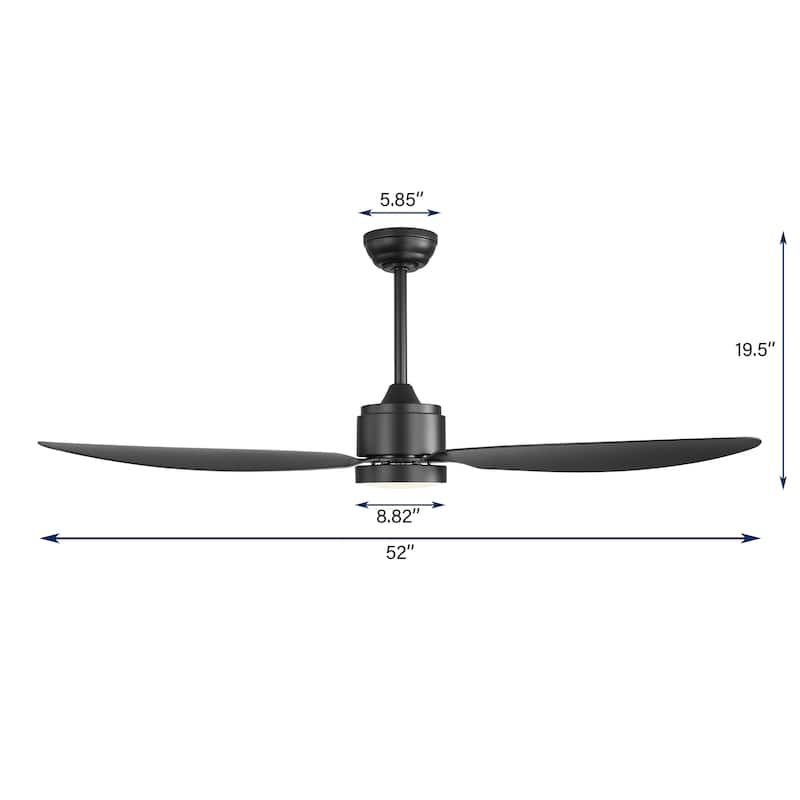 MLiAN 42 in 3 ABS Blades Indoor and Outdoor Ceiling Fan with Integrated LED and Remote Downrod