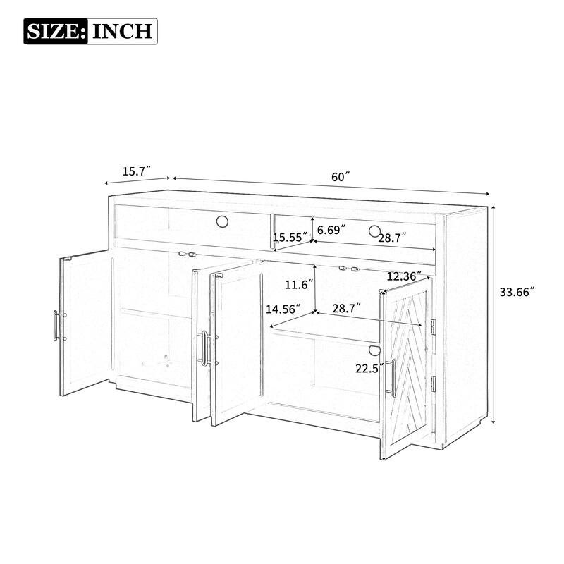 4 Door Sideboard with Open Storage and Adjustable Shelves