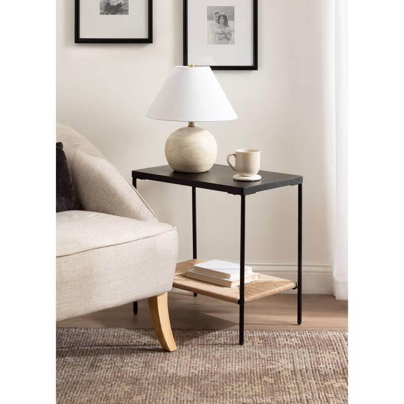 Kate and Laurel Mandell Wood and Natural Woven Side Table - 22x14x22
