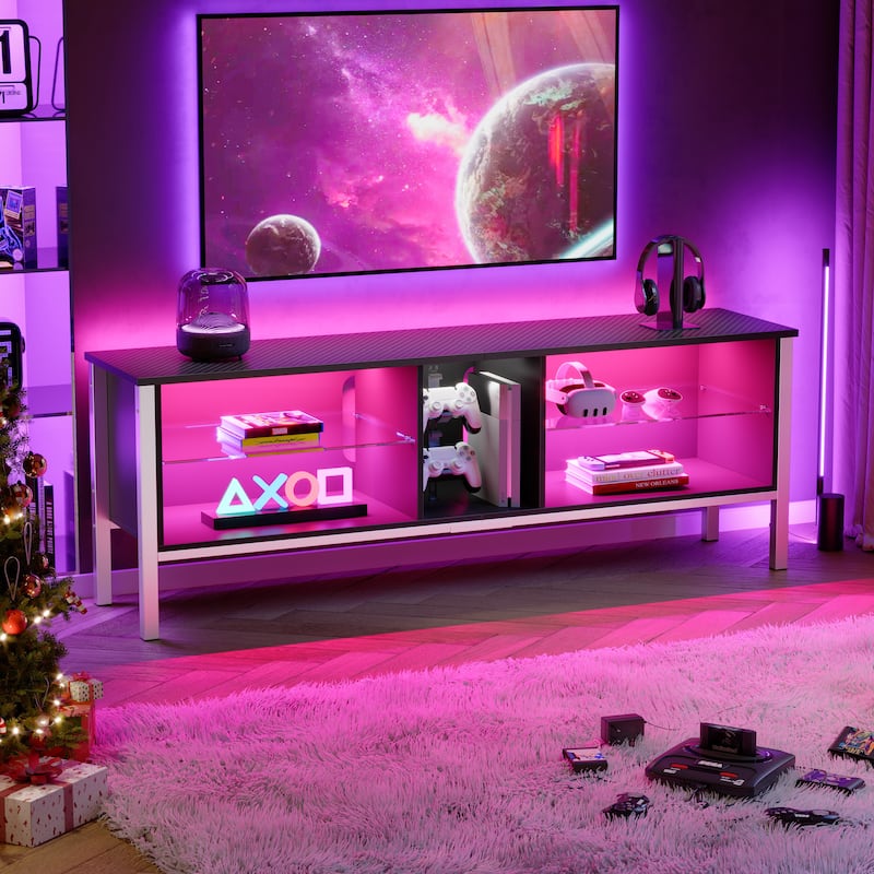 LED Entertainment Center with Shelves Gaming TV Stand for 70 inch TVs - 62 inches