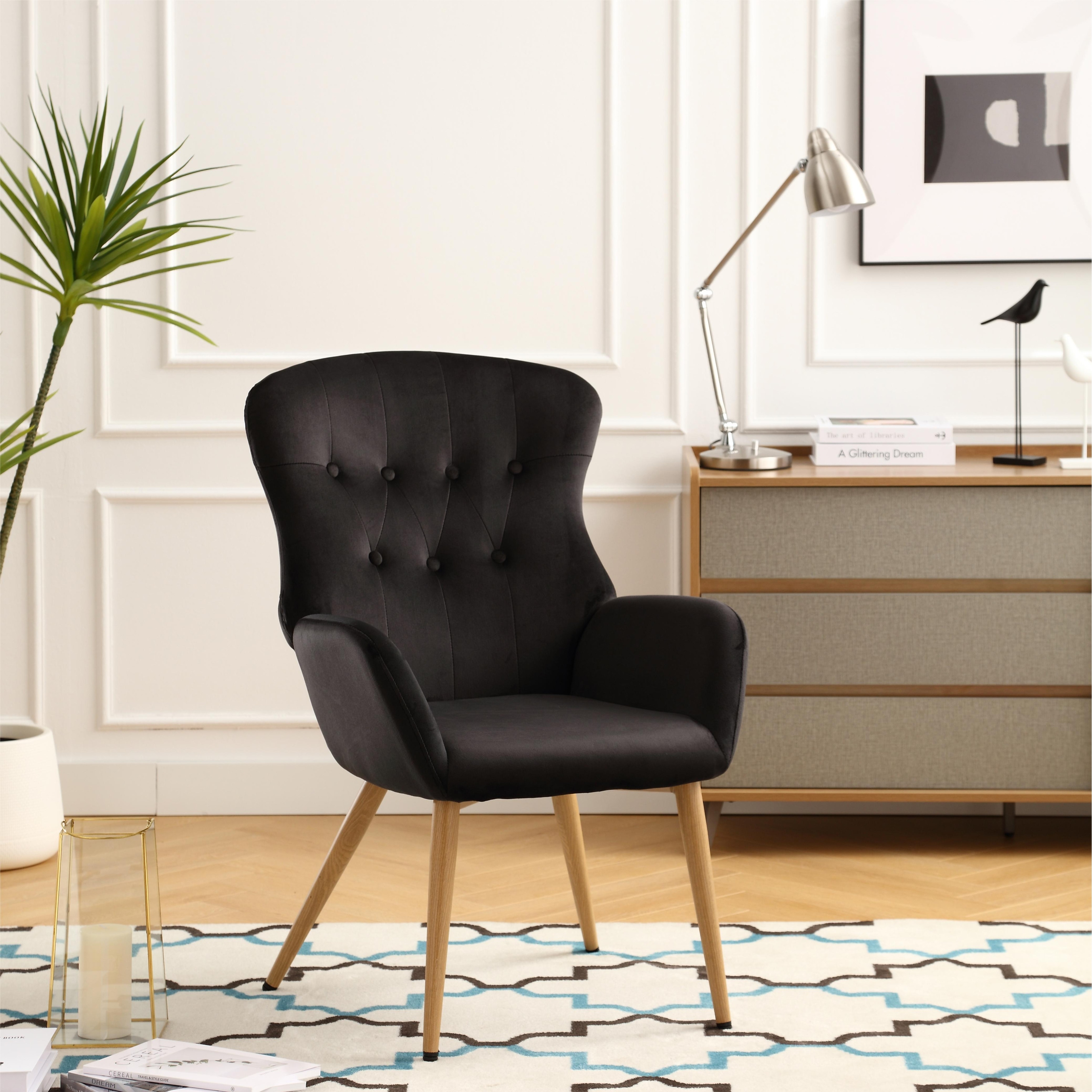Modern Tufted Buttoned Double Wing Back Dresser Chair w