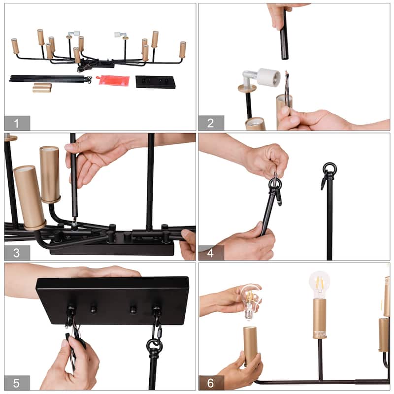 Modern Transitional 12-Light Wheel Chandelier Linear Kitchen Island Pendant Lights for Large Dining table