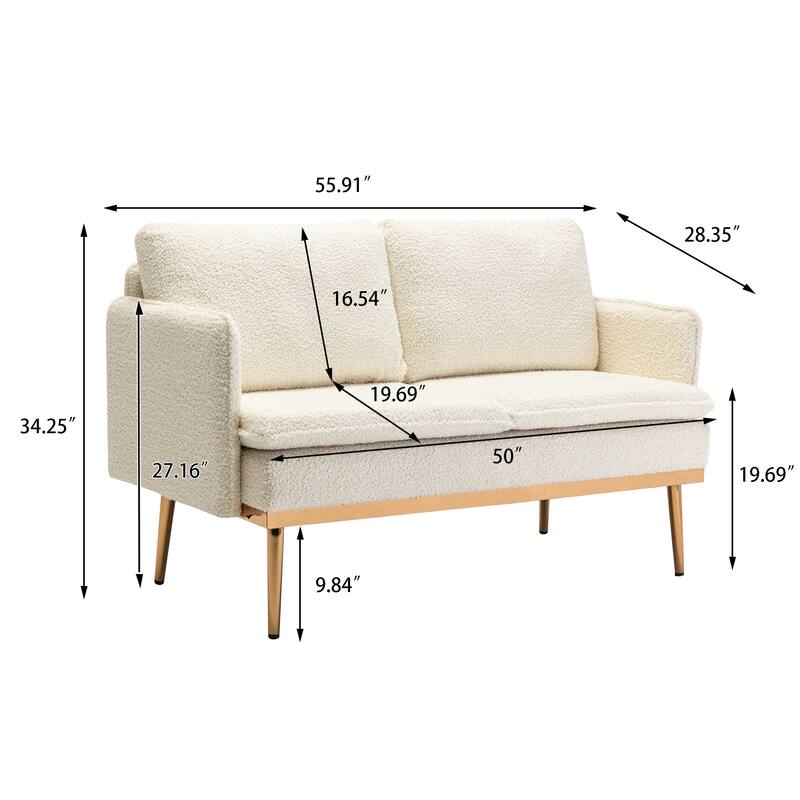 Polyester Upholstered Living Room loveseats sofa With Golden Legs