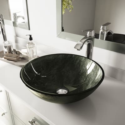 VIGO Grey Onyx Glass Vessel Bathroom Sink and Linus Faucet Set