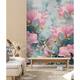 Pink Flowers on Grey Background Wallpaper - Bed Bath & Beyond - 34986865