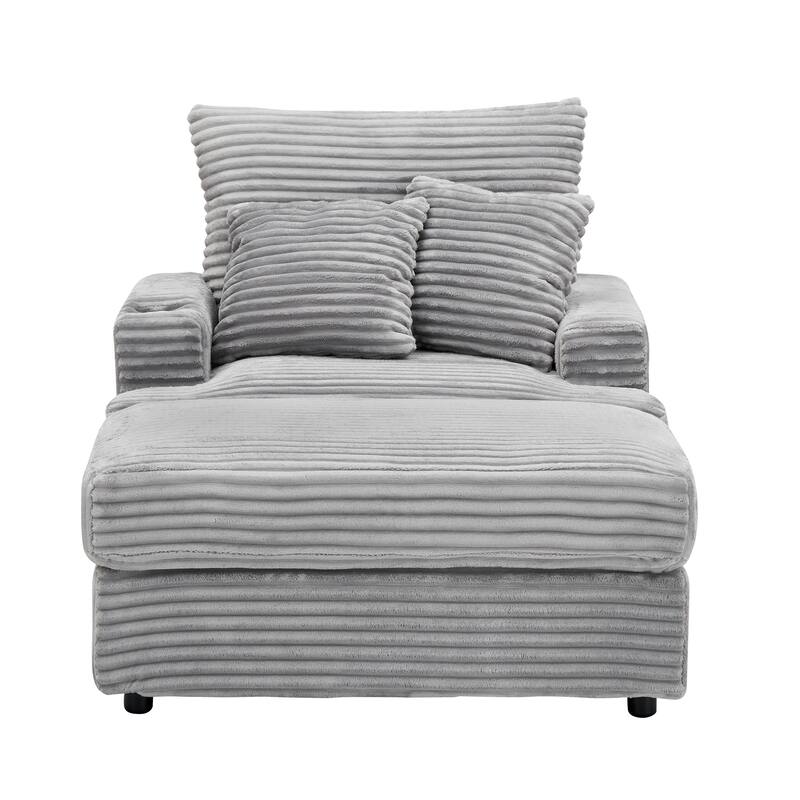 Corduroy Armchair Ottoman Set with Cup Holder, Spring Cushion and 2 Throw Pillows