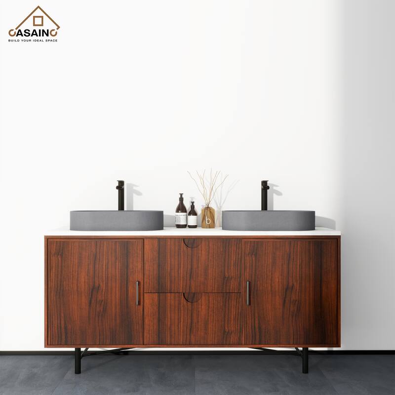 CASAINC Concrete Vessel Sink Oval Bathroom Sink Art Basin with the Same Color Drainer