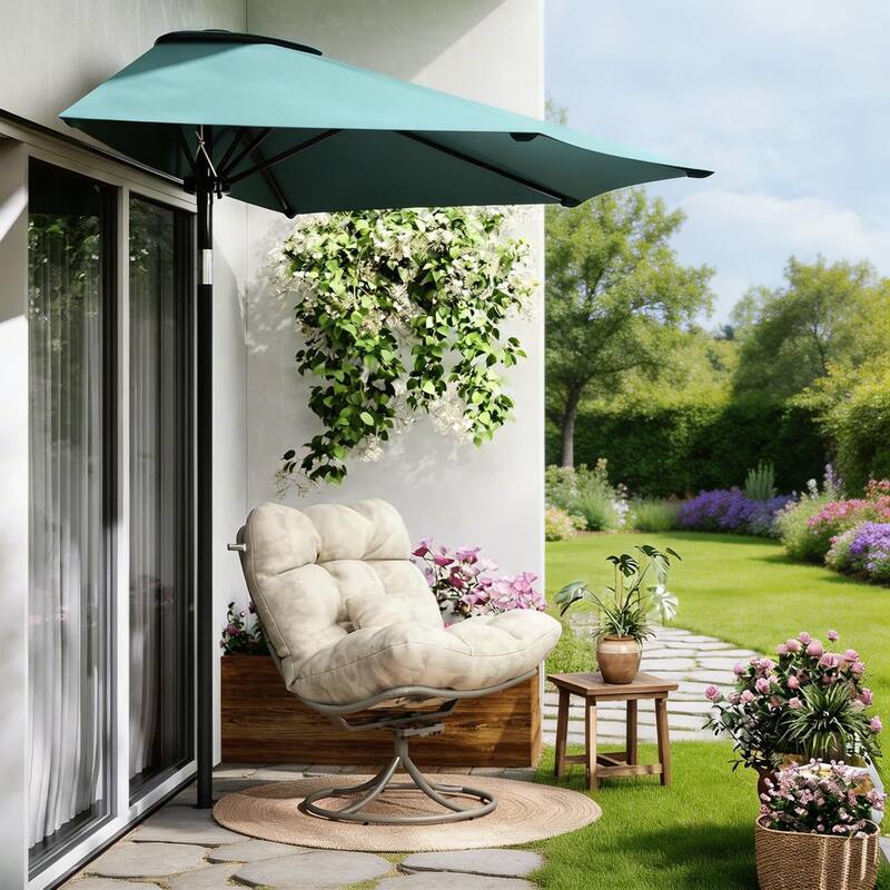 9ft Outdoor Patio Half Umbrella, with Smooth Crank Lift