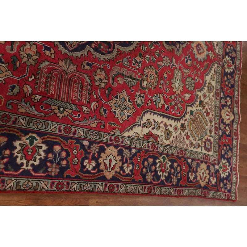 Tabriz Persian Vintage Area Rug Hand-Knotted Geometric Wool Carpet - 6'7"x 9'7"