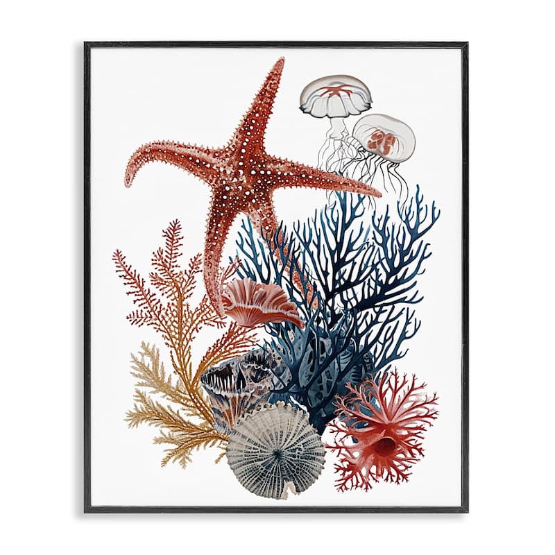 Stupell Natural Aquatic Sea Creatures Framed Giclee Art Design By Ramona Murdock - 11 x 14 - Black