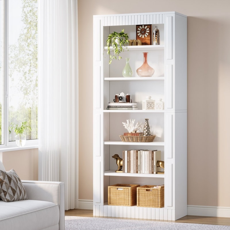 73" Tall Bookshelf, 6-Tier Modern Bookcase for Office, Living Room (White)