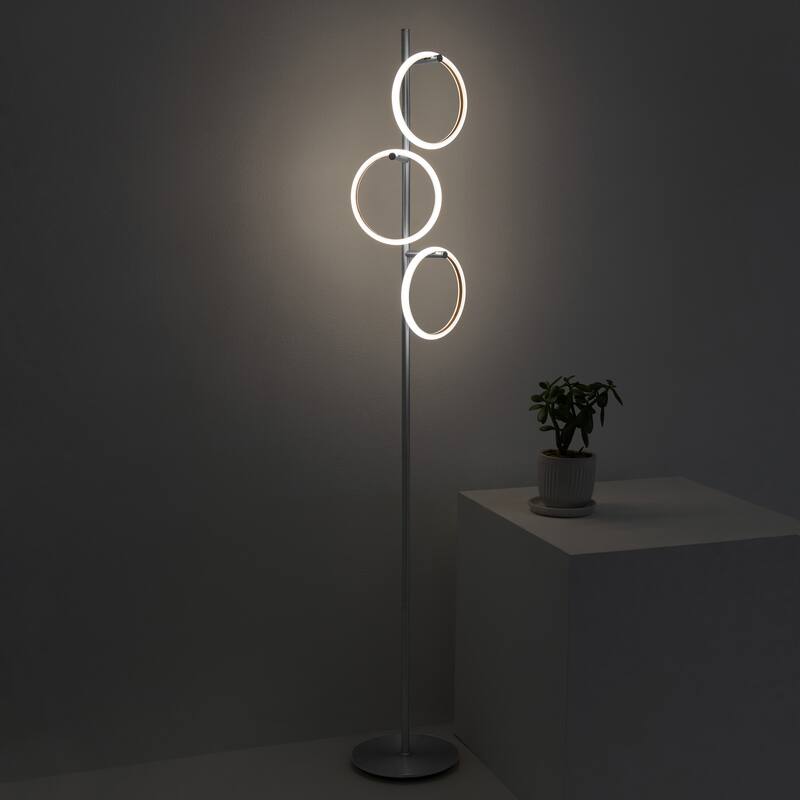 Brightech Saturn 66 in. Industrial 3-Light 3-Way Dimming LED Floor Lamp with 3 Replaceable LED Rings