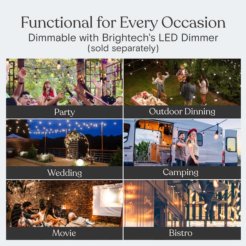 Brightech Ambience Pro 15-Light 48 ft. Outdoor Plug-in 2W 3000k LED S14 Hanging Edison Spiral Filament Bulb String -Light
