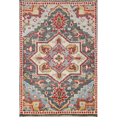 Hand Knotted Oriental 100% Wool Carpet Traditional Medallion Greys & Charcoal Heriz (serapi) Area Rug - 3' 0'' X 2' 0''