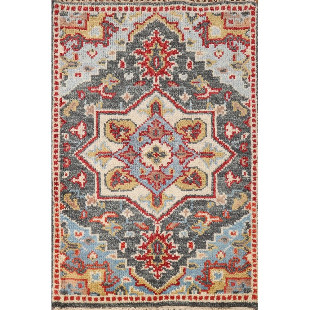 Hand Knotted Oriental 100% Wool Carpet Traditional Medallion Greys & Charcoal Heriz (serapi) Area Rug - 3' 0'' X 2' 0''