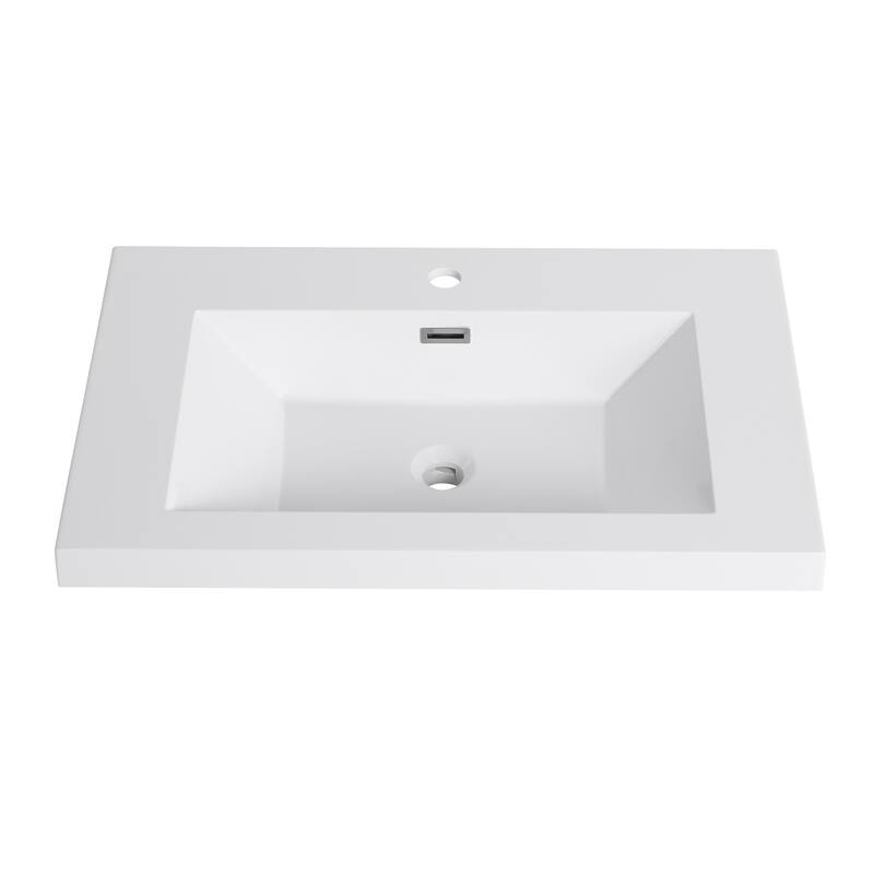 GDFStudio - Elara Gloss White Resin Bathroom Sink Top Only, Modern Rectangular Basin for Wall-Mounted Vanities