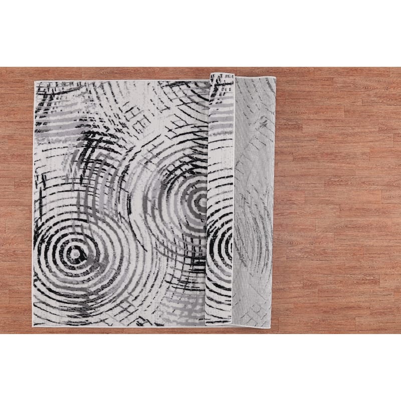Dream Collection Abstract Circles Black and Grey Rug