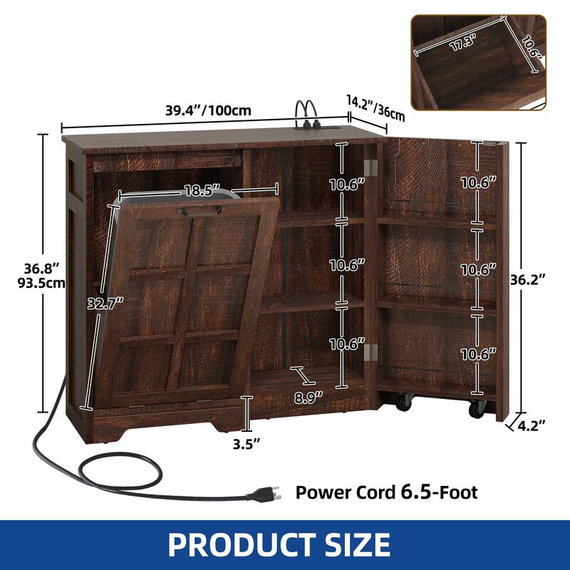 Moasis Kitchen Tilt Out Trash Cabinet Fits 13 Gallon Cabinet Trash Can with Outlet and Adjustable Shelves