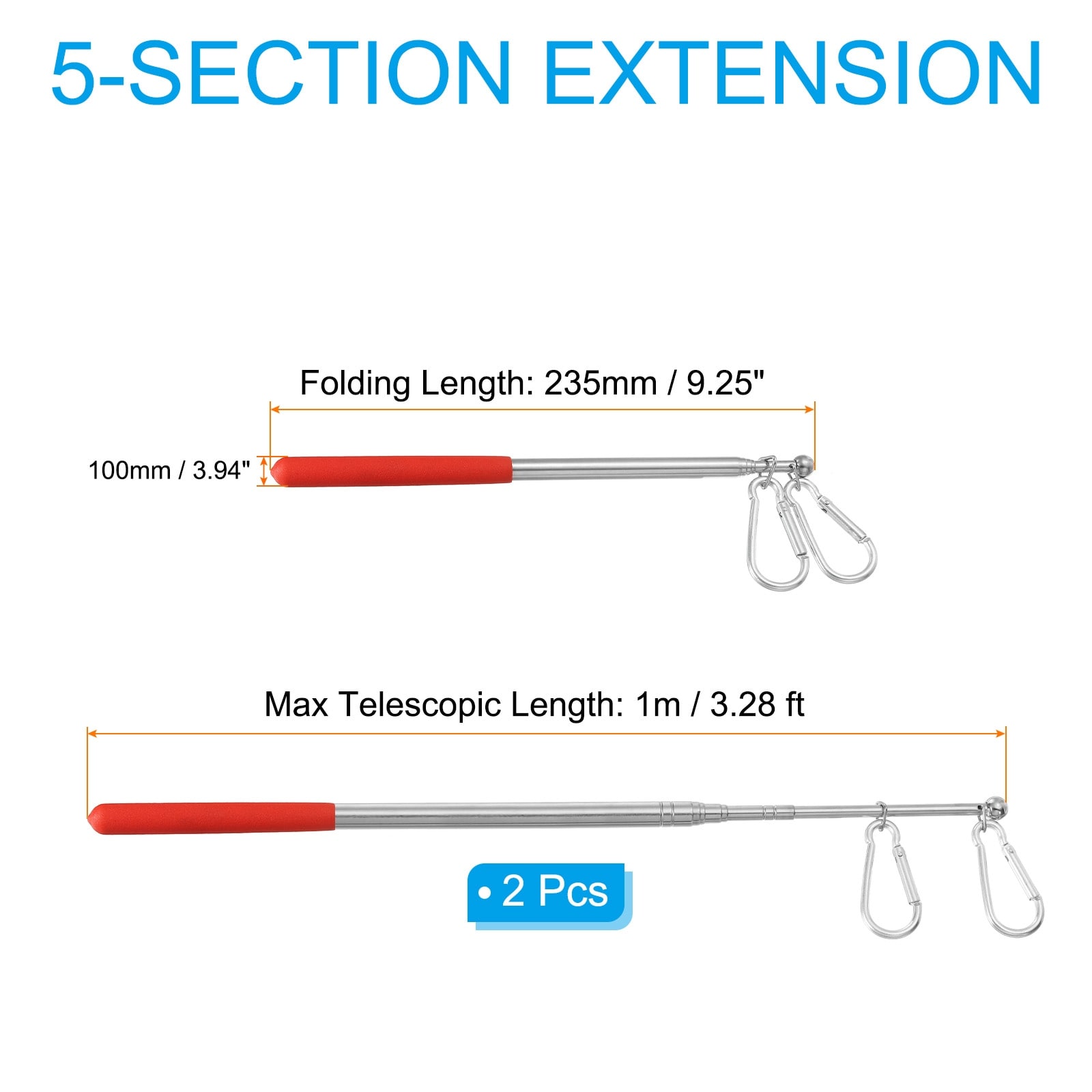 Collapsible Handheld Flagpole Tour Guide Flag Pole Stainless Steel Portable Flag Pole with Clips for Teaching Pointer Training