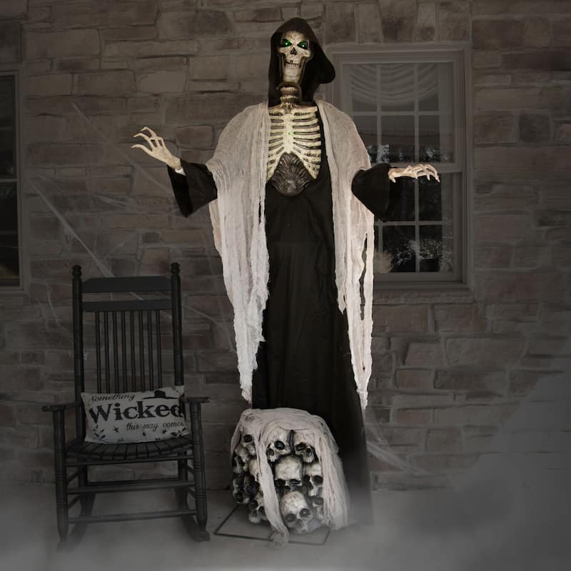 Haunted Hill Farm 7-Ft. Tall Ajal the Graveyard Ghoul, Battery-Operated Scary Halloween Prop with Light-Up Eyes and Chest