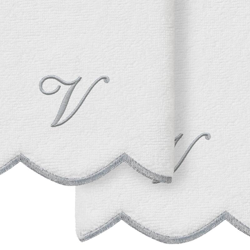 Authentic Hotel and Spa 100% Turkish Cotton Grey ADORNIA Scallop Personalized 2 Piece Fingertip Towel Set - 2 Fingertip Towels