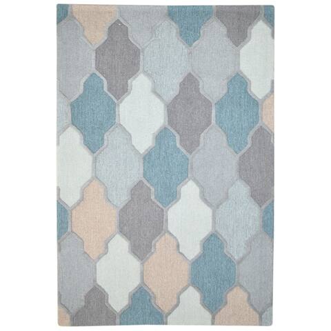 One of a Kind Hand-Tufted Modern & Contemporary 5' x 8' Diamond Wool Grey Rug - 4'11"x7'6"