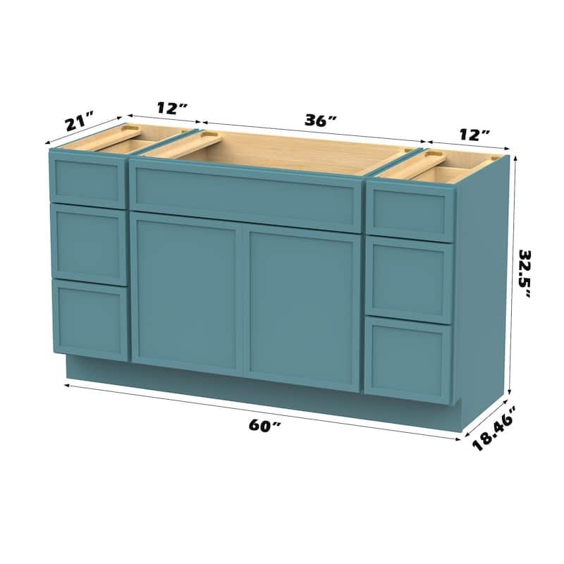 Vanity Art 60" Birch Freestanding Bathroom Vanity Cabinet without Top